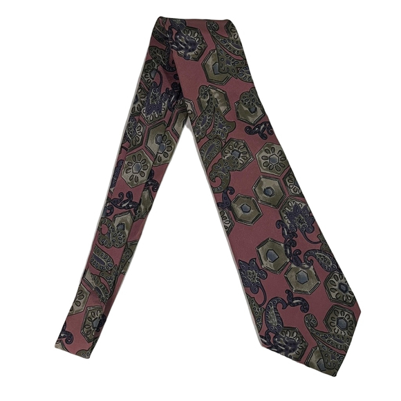 Cezani Other - Cezani Elegant Pink and Green Patterned Tie